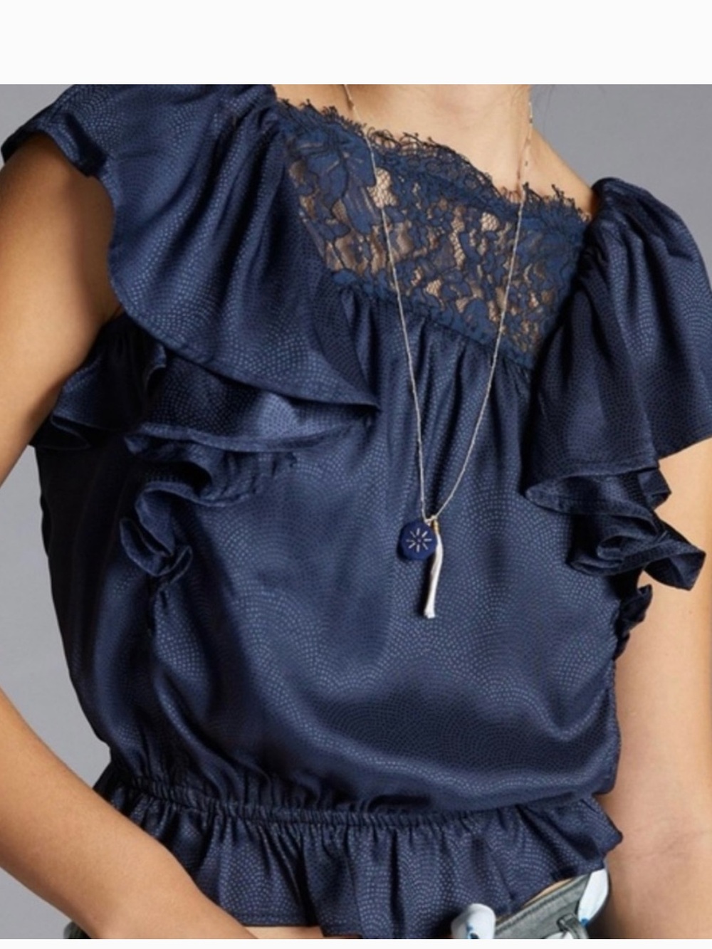 Anthropologie Porridge Satin micro dot ruffle blouse top size M NWT